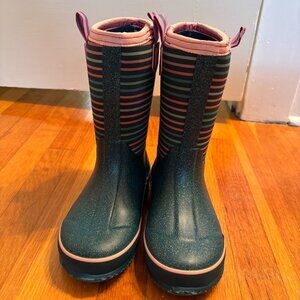 Lands’ End Kids Insulated Snow & Rain Boots – Size 2, Teal Rainbow Sparkle